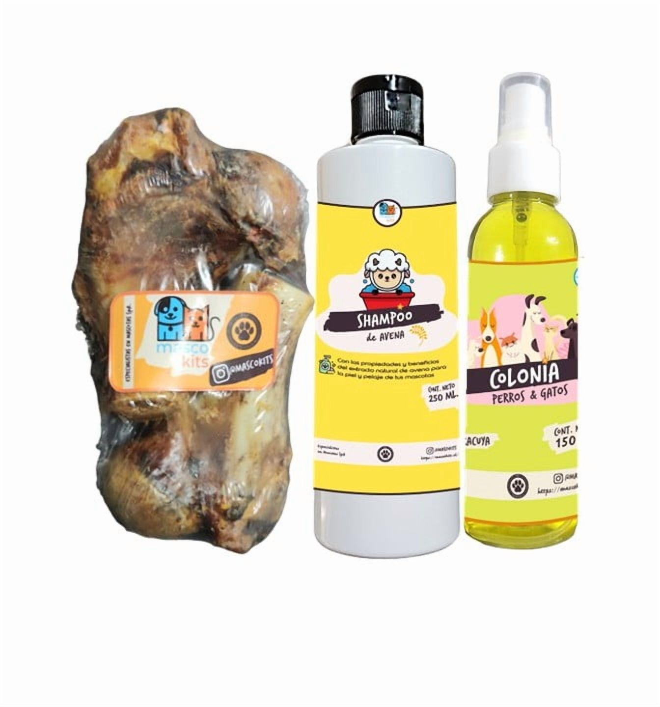 Mascokits - Hueso Humero Cerdo 100% Natural + Shampoo + Colonia
