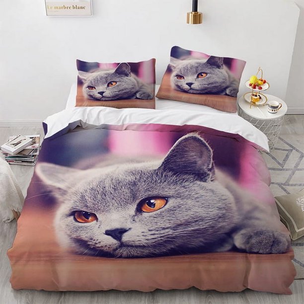 x408 Bed Sheets Cat Bedding Set Luxury Animal Duvet Cover With Pillowcase Size For Girls Boy Polyester Quilt Cover 3-Piece Bedding Set (1 Duvet Cover + 2 Pillow Shams) nj408