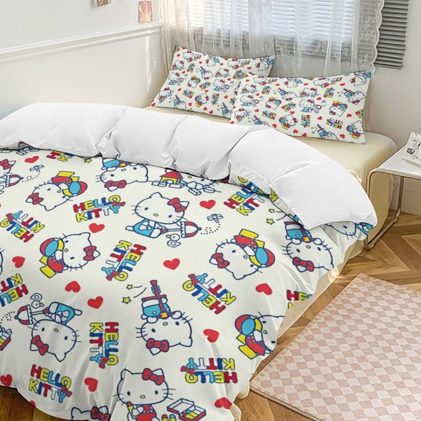 Play Hello Kitty Comforter Set Soft 3 Pcs Twin Bedding Sets Thicken for All Season