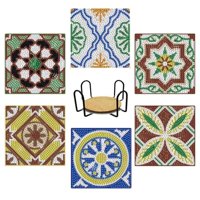 Papaya Project - Posavasos Pintura Con Diamante - Azulejos Cuadrados Azul