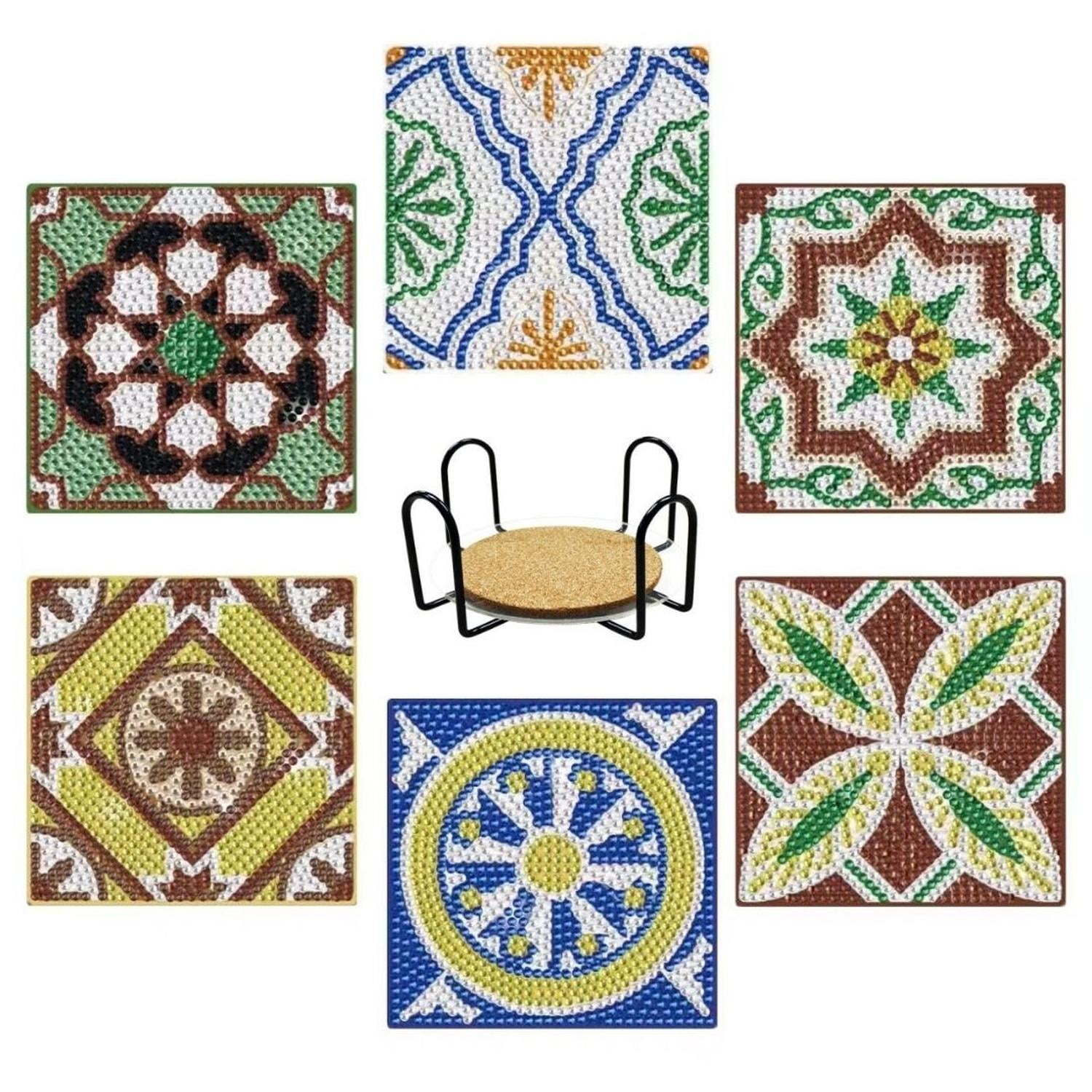 Papaya Project - Posavasos Pintura Con Diamante - Azulejos Cuadrados Azul