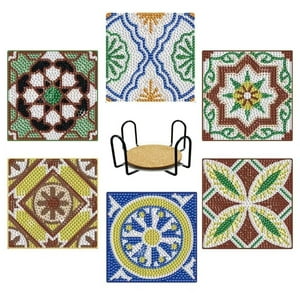 Papaya Project - Posavasos Pintura Con Diamante - Azulejos Cuadrados Azul