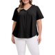 thumbnail image 4 of GRACIA Y GRANDEZA Camisetas de Mujer Tallas Grandes Cuello en V con Banda Manga Corta Ajuste Suelto Blusa Plisada Casual y Moderna 2X Negro, 4 of 6