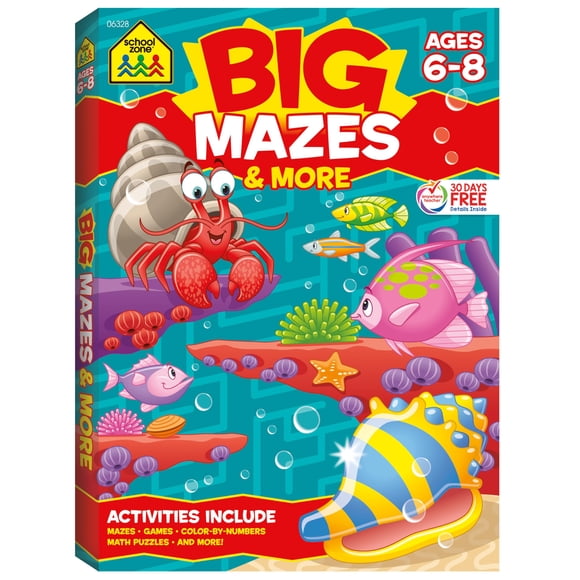 Cuaderno de actividades School Zone Big Mazes, 320 páginas, para niños de 6 a 8 años