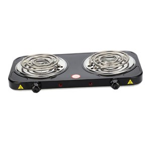 Magideal - Quemador De Bobina Eléctrica, Encimera, Quemador En Espiral, Compacto, Fácil De Limpiar, Perilla De Temperatura Ajustable, Placa Calefactora Eléctrica Doble 2000W Negro