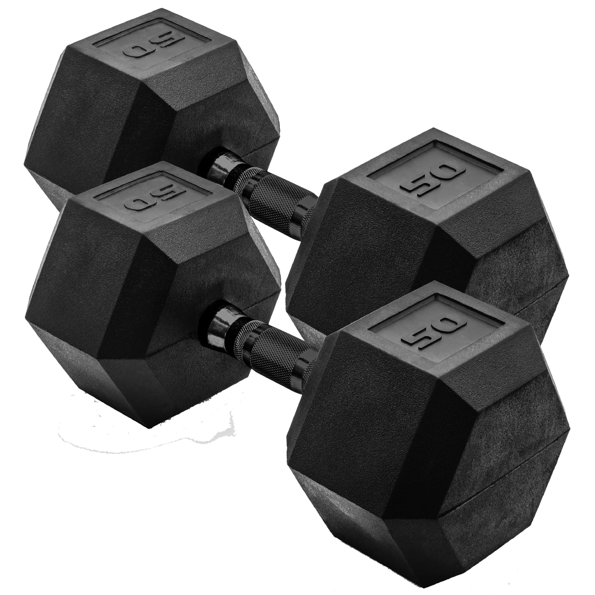 Par De Mancuernas Hexagonales Cap De 50 Lb Recubiertas De Goma, Negro