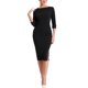 thumbnail image 2 of INSPIRE CHIC Vestido de Tubo para Mujer Cuello Barco Mangas 3/4 Dobladillo con Abertura Vestidos Midi para el Trabajo Negro XS, 2 of 6