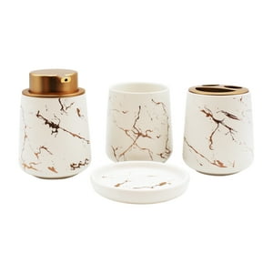 Stretto - Kit Accesorios Baño Cerámico 4 Piezas Blanco/Dorado