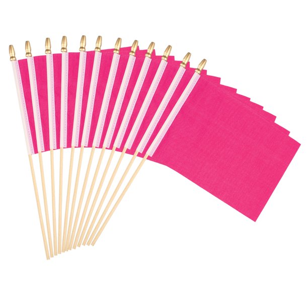Uxcell 8x3 Pulgadas Bandera de Palo en Blanco Color Rosa Rojo, 12 Piezas con Palo de Madera Bandera de Color Sólido de Mano