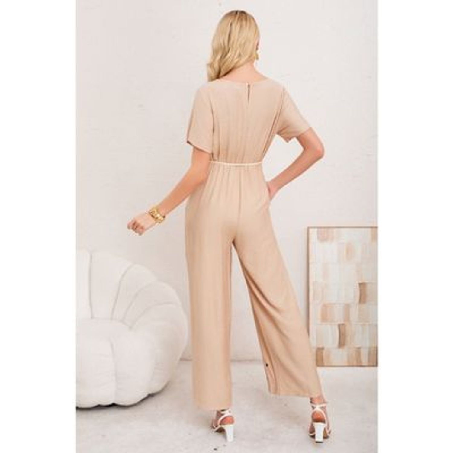 Likeshop - Enterito Mujer Casual Pierna Ancha Bordado Cuello V 3350