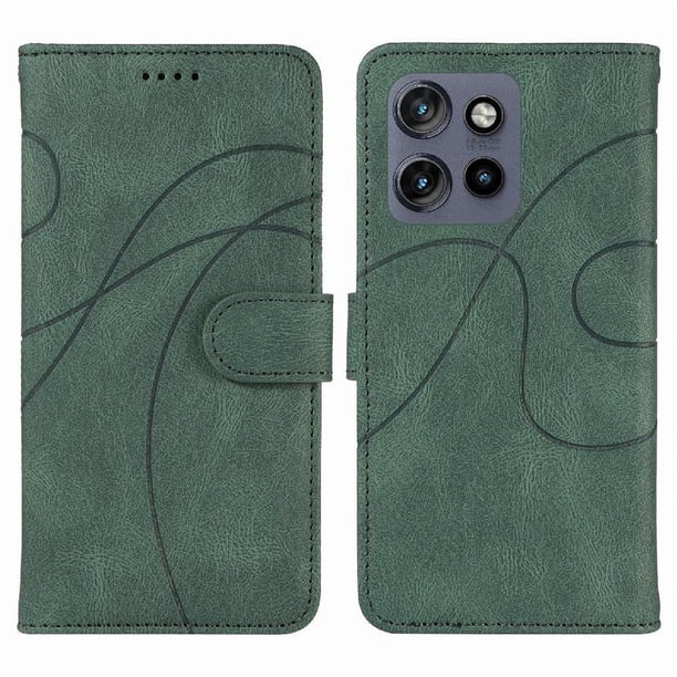 Funda tipo cartera con tapa para Motorola Edge 50 Neo con tarjetero, soporte y cubierta magnética Verde