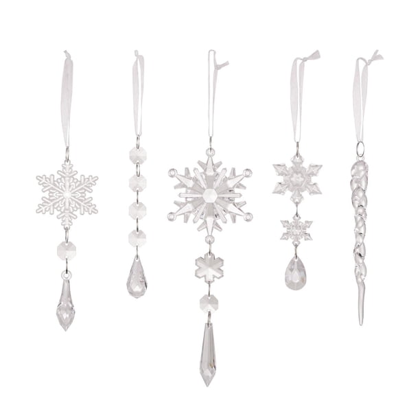 5 Piezas De Adornos Colgantes Navideños Colgantes De Acrílico Con Forma De Gota De Carámbano Blanco