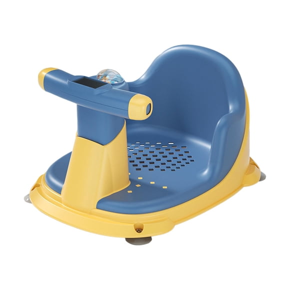 Bonito asiento de bañera infantil con ventosa, bañera de apoyo para sentarse con termómetro de agua, silla antideslizante para ducha de recién n Azul