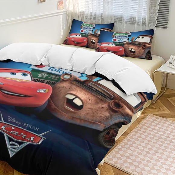 Pixar Cars Bedding Comforter Sets, 3-Piece Bedding Set Soft Warm Bed Set with 1 Duvet Cover And 2 Pillowcases for Bedroom All Season