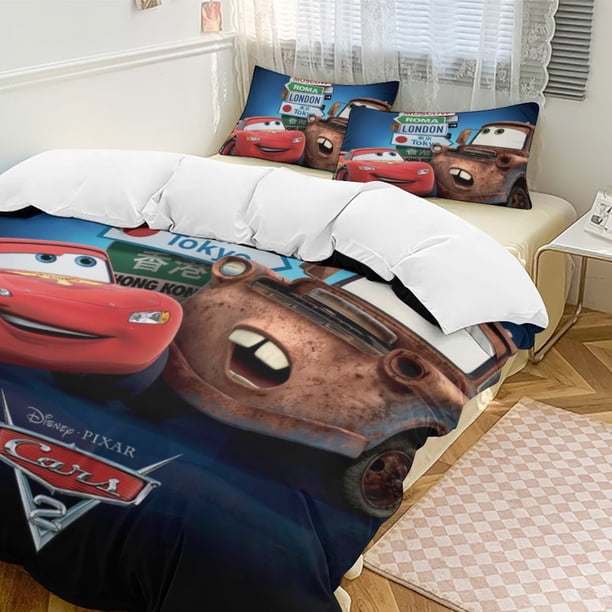 Pixar Cars Bedding Comforter Sets, 3-Piece Bedding Set Soft Warm Bed Set with 1 Duvet Cover And 2 Pillowcases for Bedroom All Season