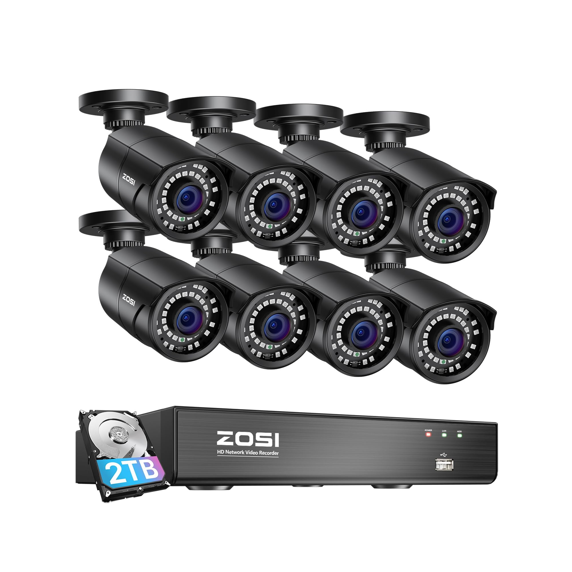 Sistema De Cámara De Seguridad Zosi 8mp 4k Poe 8ch Nvr Con Disco Duro De 2 Tb