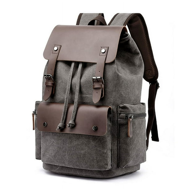 Travel in Style with our Casual Leather and Canvas Backpack with Hidden Pockets