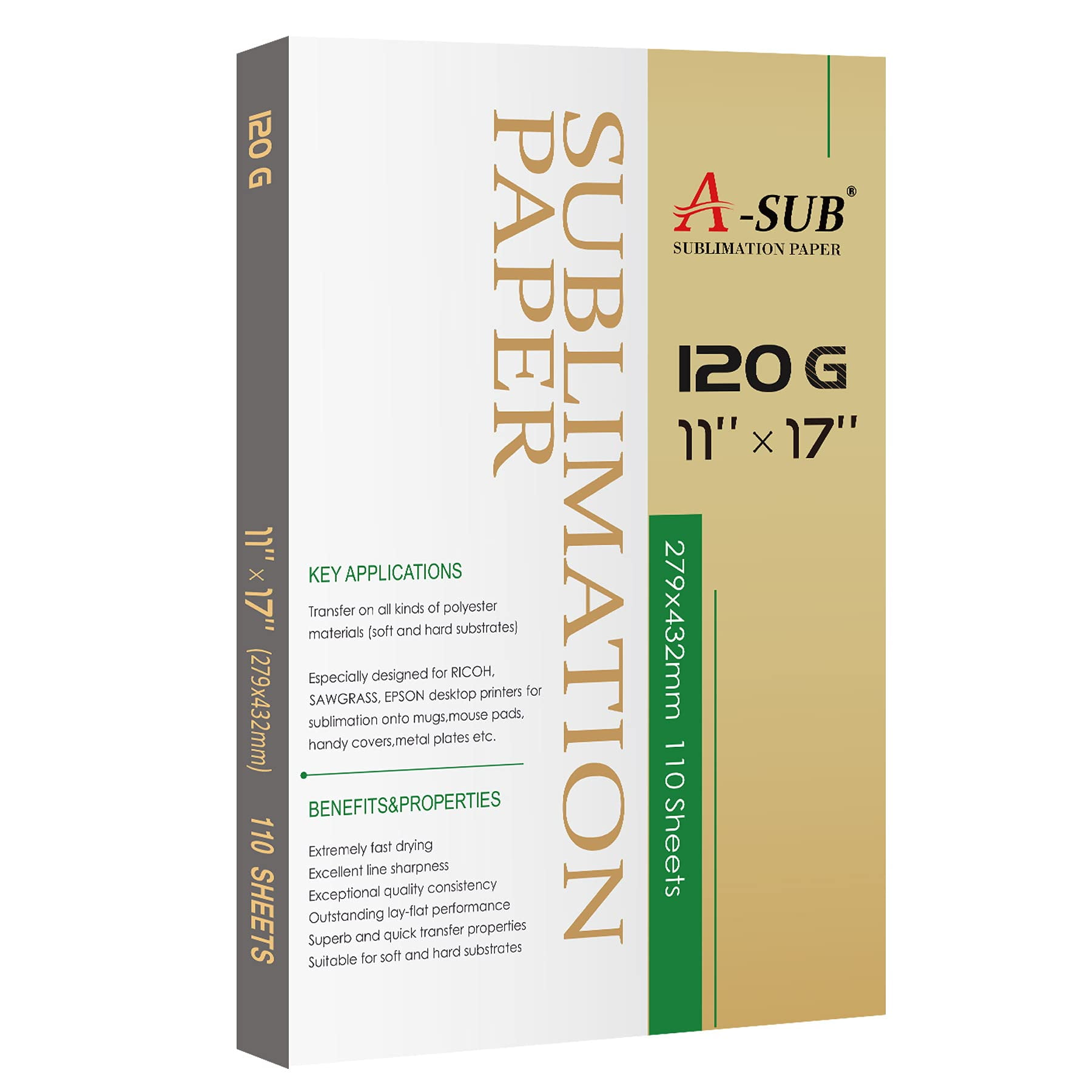 Papel De Sublimación A-sub 11 X 17 Pulgadas, 120 G/m², 110 Hojas Para Inyección De Tinta
