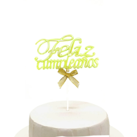 Genérico - Topper Torta Feliz Cumpleanos Amarillo Glow X1 Uni