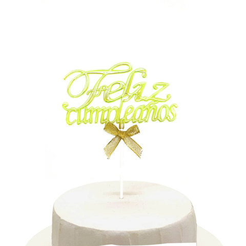 Genérico - Topper Torta Feliz Cumpleanos Amarillo Glow X1 Uni