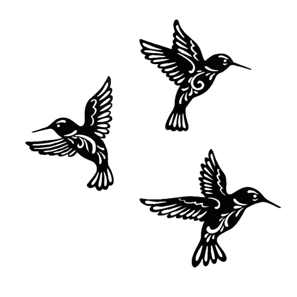 Magideal - 3 Piezas De Metal Colibrí Decoración De Pared Silueta Hecha A Mano 3D Pájaro Pared Arte Decoración Para Porche Hogar Niños Guardería Jardín Dormitorio
