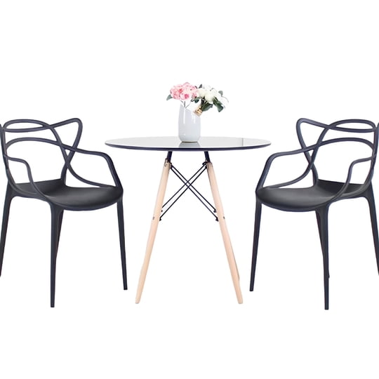 Klik Muebles - Comedor Terraza - 2 Sillas Master Negras Y Mesa Eames De Vidrio 80cm