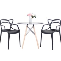 Klik Muebles - Comedor Terraza - 2 Sillas Master Negras Y Mesa Eames De Vidrio 80Cm