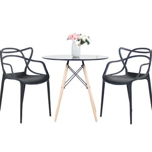 Klik Muebles - Comedor Terraza - 2 Sillas Master Negras Y Mesa Eames De Vidrio