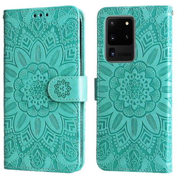 Funda tipo cartera FOXDOCK para Samsung Galaxy S20 Ultra , diseño girasol en relieve, cuero PU, cierre magnético, soporte y tarjetero