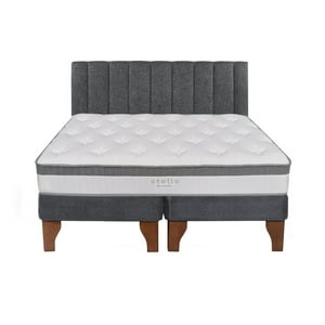 5° Sueño - Cama Europea Stella 2 Plazas + Respaldo Tubular Madera Gris