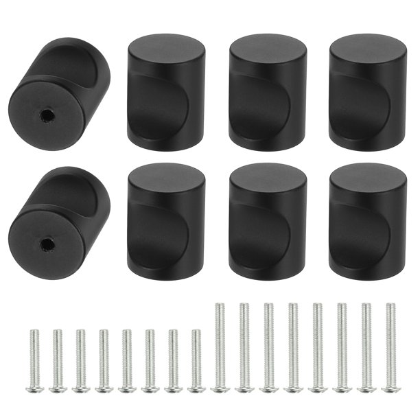 Uxell 8 piezas de perillas cilíndricas de aleación de aluminio, tirador de un solo agujero con tornillo, 20mm negro