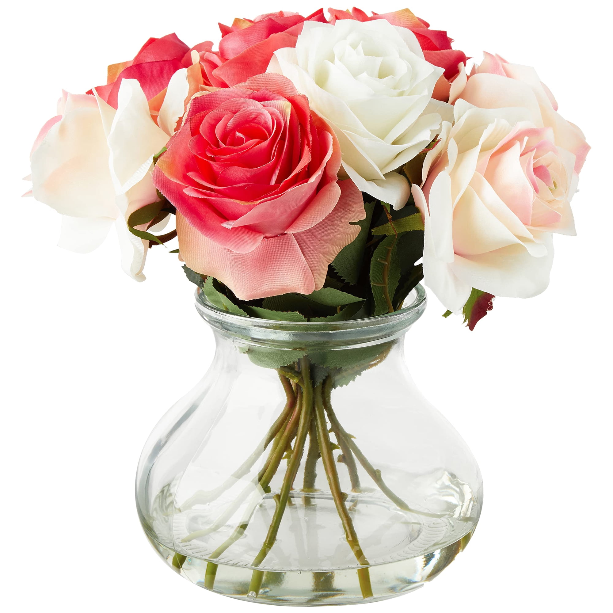 Nearly Natural - Arreglo Floral Con Forma De Rosa Casi Natural Con Jarrón De 11 Cm De Alto Y 11 Cm De Ancho