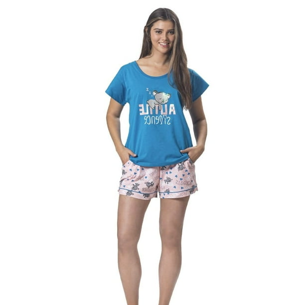 Pijama Algodón Short, Polera Manga Corta Local Print Koala
