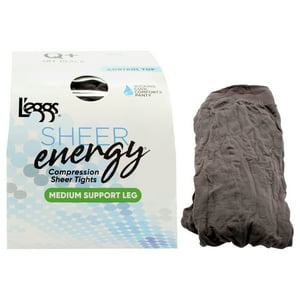 Medias De Compresión Sheer Energy De Sujeción Media - Lse100 Off Black De Leggs Para Mujer - 1 Par De Pantimedias (Talla Q Plus)