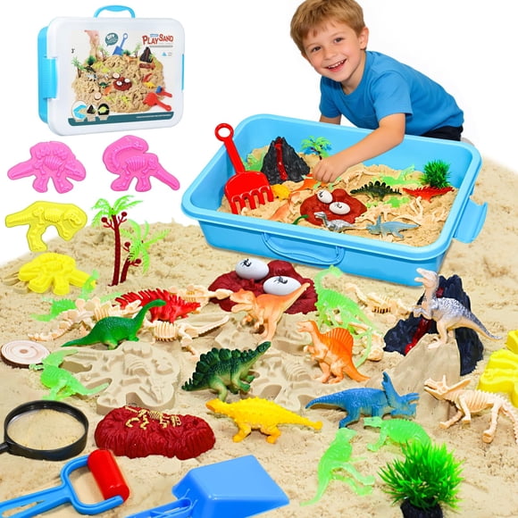 Caja Sensorial De Dinosaurios Con Arena Mágica Y Juguetes