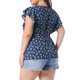 thumbnail image 3 of Agnes Orinda Blusas para Mujer Tallas Grandes Cuello Redondo Floral Cinturón Manga Corta Acampanada Talla 4X Azul Oscuro, 3 of 6