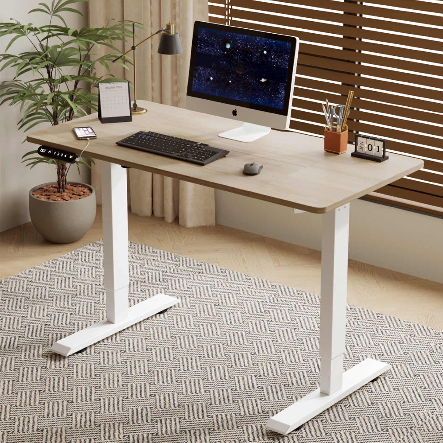M&ms - 48"×24" Oak Color Electric Standing Desk Height Adjustable Desk For Home And Office Computer Table Gaming Desk Modern Lift-up Desk