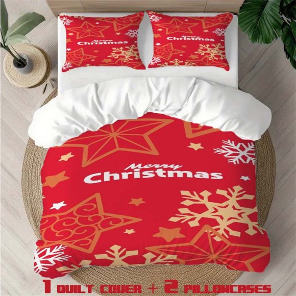 3pcs Christmas Card Printed Bedding Set Duvet Cover and Pillowcases