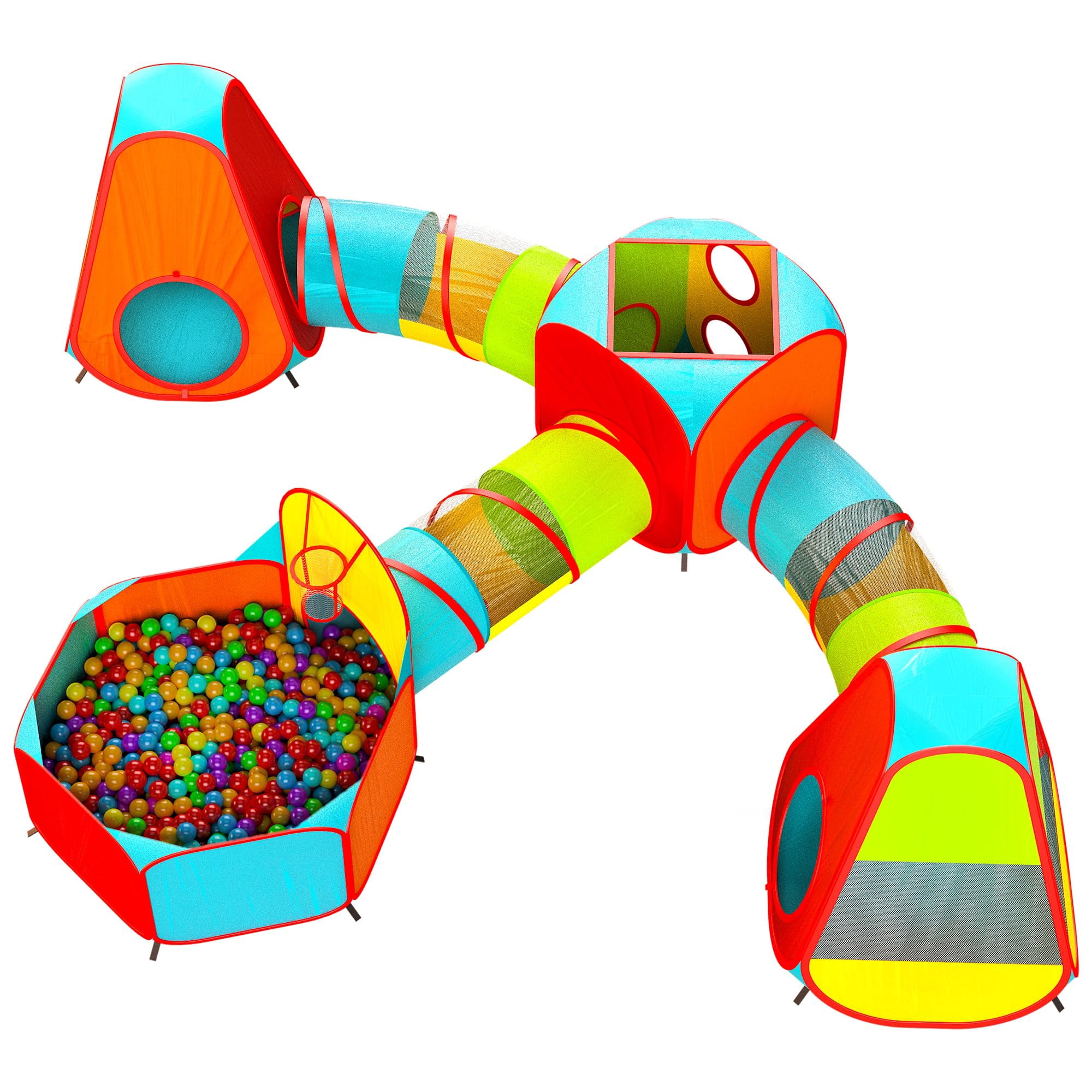Play Tent Playz Para Niños, 7 Unidades, Con 1 Piscina De Bolas Grande Y 3 Túneles De Juego