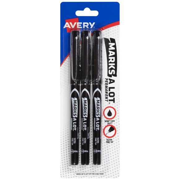 Rotuladores permanentes Avery Marks-A-Lot de punta ultrafina, color negro, x3