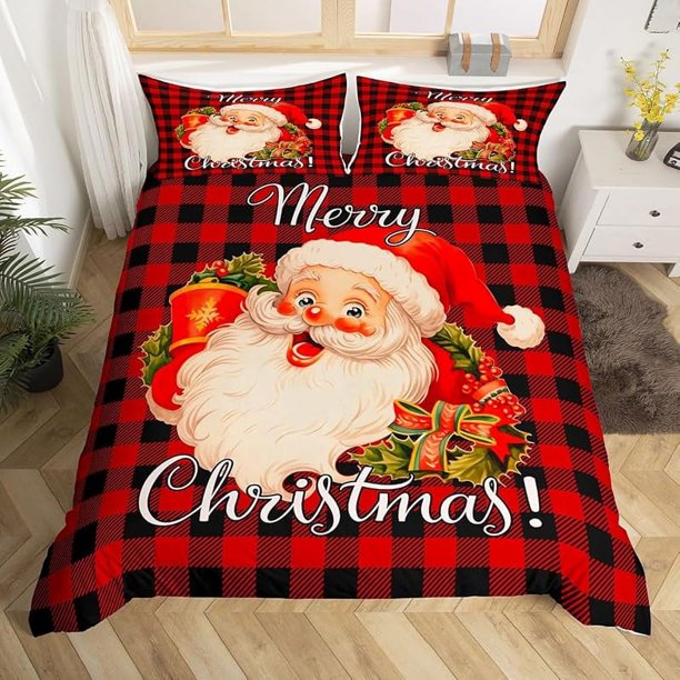 Christm-as Trees D-u-t Co-ve-r Queen Size Sa-nta Claus- and Snowman Comfort-er Cover with 2 Pillow-case for Te-ens Adults Kids S-tarry Sky Be-dding Set Snow Sc-ene Brea-thable 3 Pieces D-ecorative