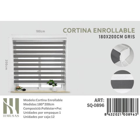 Mundo Shopping - Cortina Enrrollable Dou Color Gris 180X200Cm Iii Musas