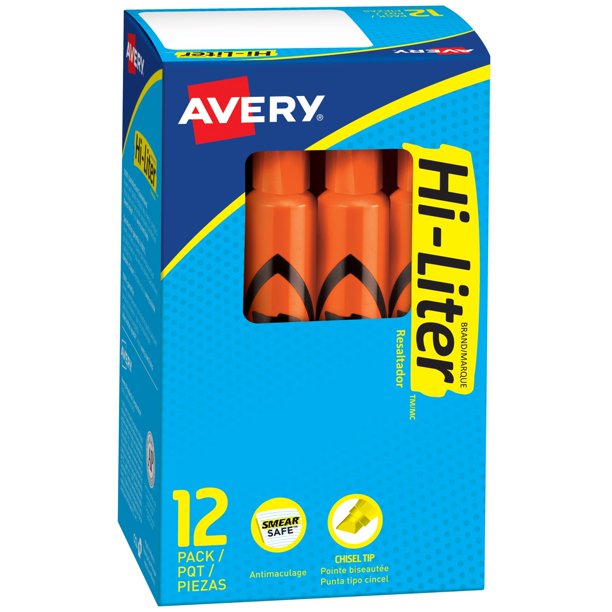 Iluminadores Avery Hi-Liter, estilo escritorio, 12 pulgadas, color naranja fluorescente