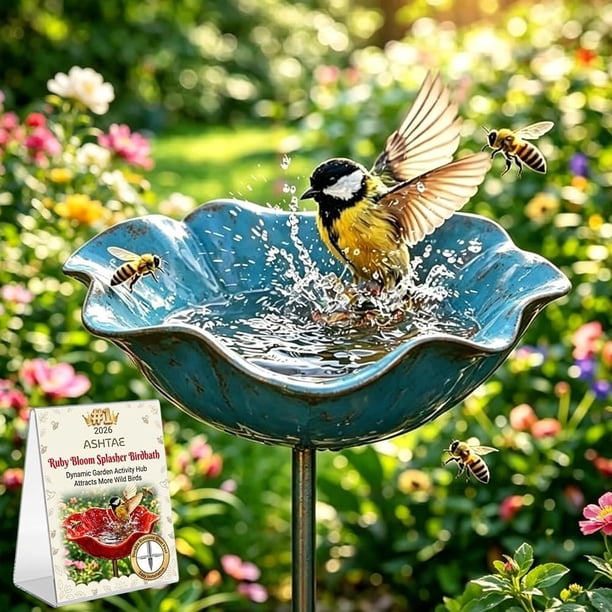 Estaca jardín flor metal hecha mano baño pájaros estación riego polinizadores abejas mariposas