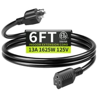 Cable De Extensión Seeklyze 16/3, 6 Pies, Negro, 13 A, 125 V, 1625 W, Para Interiores