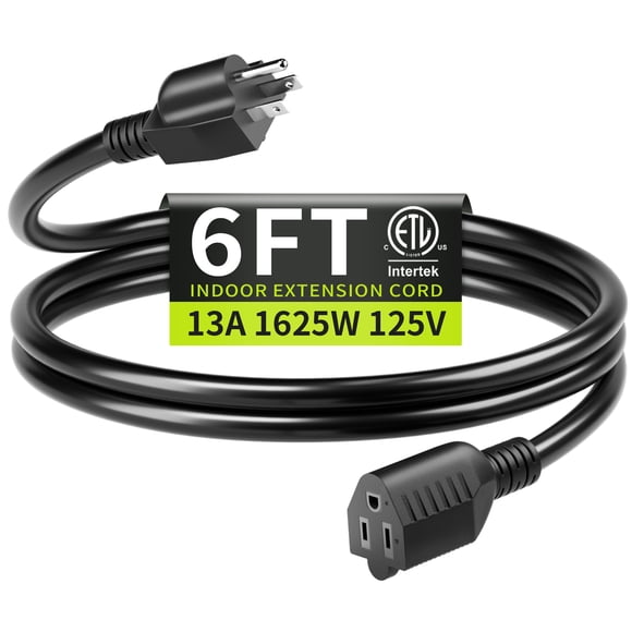 Cable de extensión Seeklyze 16/3, 6 pies, negro, 13 A, 125 V, 1625 W, para interiores