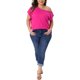 thumbnail image 2 of Agnes Orinda Blusa de Mujer Talla Grande para Escuela o Universidad, Un Hombro, Manga Corta, Cuello Irregular, Blusa Básica Casual de Verano 1X Rosa Fucsia, 2 of 6