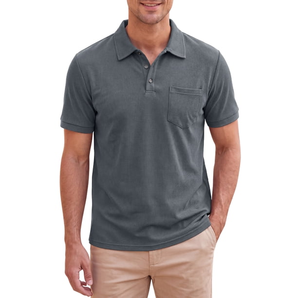 INSPIRE CHIC Camisa Polo Casual para Hombre de Manga Corta para el Verano Diario Camisas de Golf M Gris