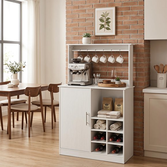 Mueble Bar Cava Con Botellero Estantes Puerta Y 6 Soportes Blanco