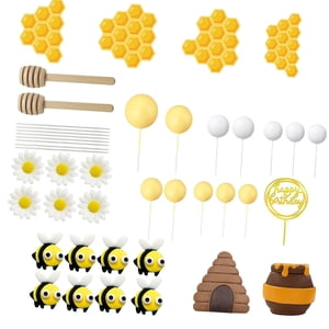 Magideal - Toppers De Pastel De Abejas De 35 Piezas, Topper De Pastel De Jarra De Miel, Decoración Creativa De Fiesta Temática De Abejas Miel Para La Celebración